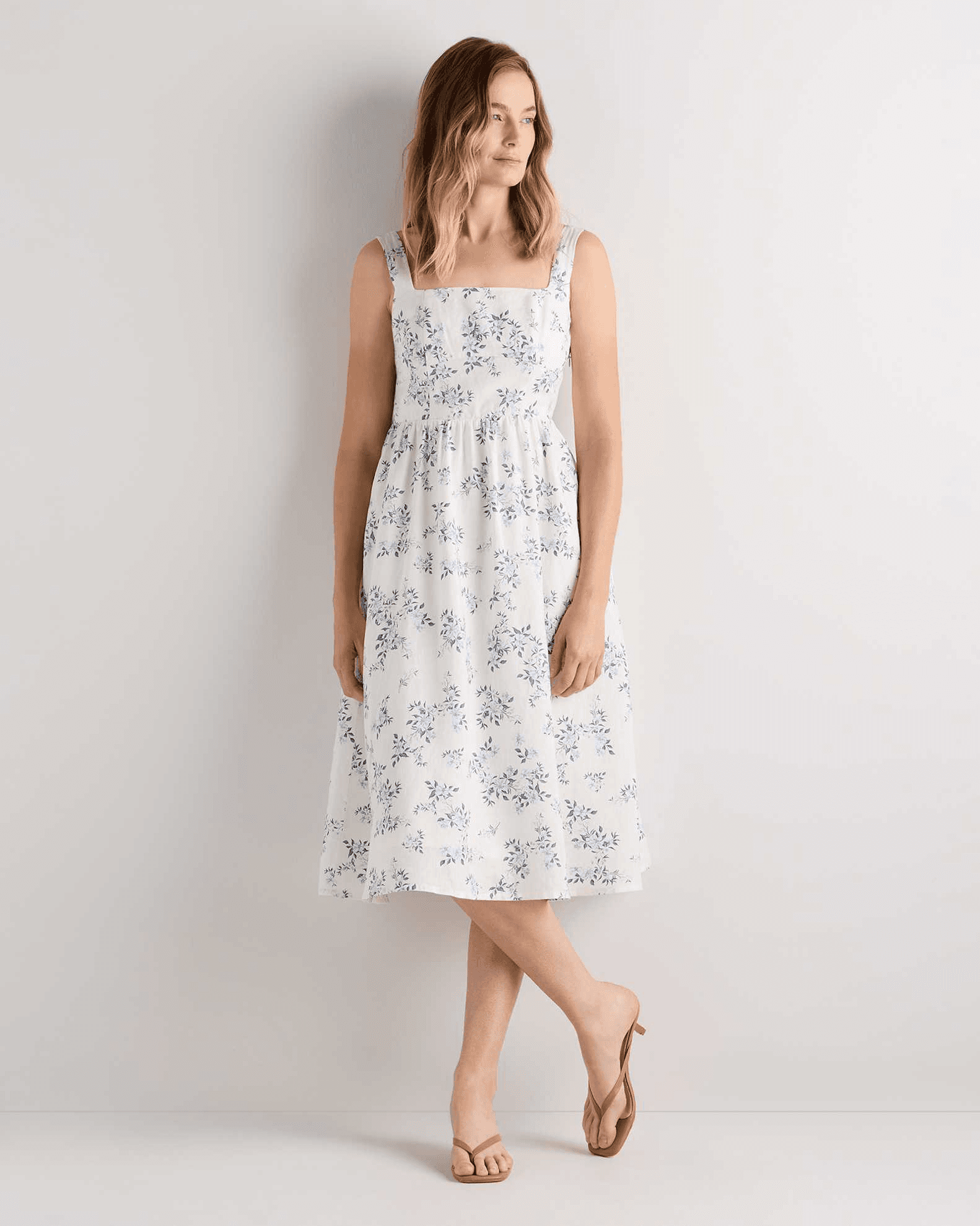 Quince 100% European Linen Fit & Flare Midi Dress