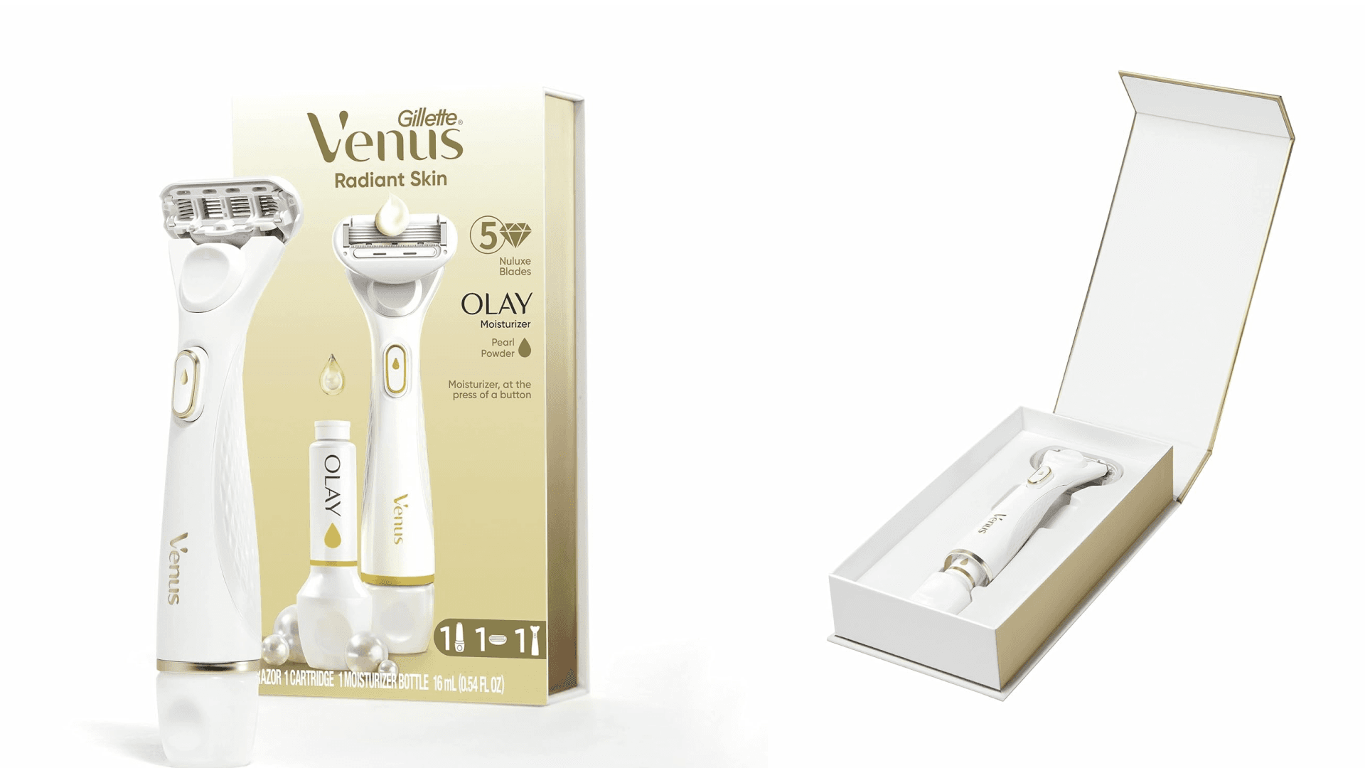 Gillette Venus Radiant Skin Moisturizing Women’s Razor For Dry And Sensitive Skin With Olay Moisturizer Dispenser, 1 Serum, And 1 Razor Blade Refill