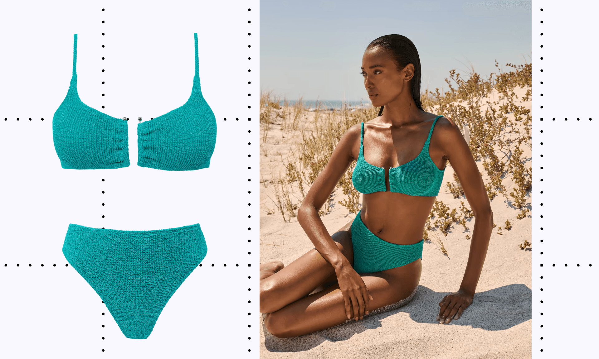 Etam Onesize Bikini Top Stretchy Bralette with Metal Jewellery & Onesize Bikini Bottom High Leg in Stretch Material