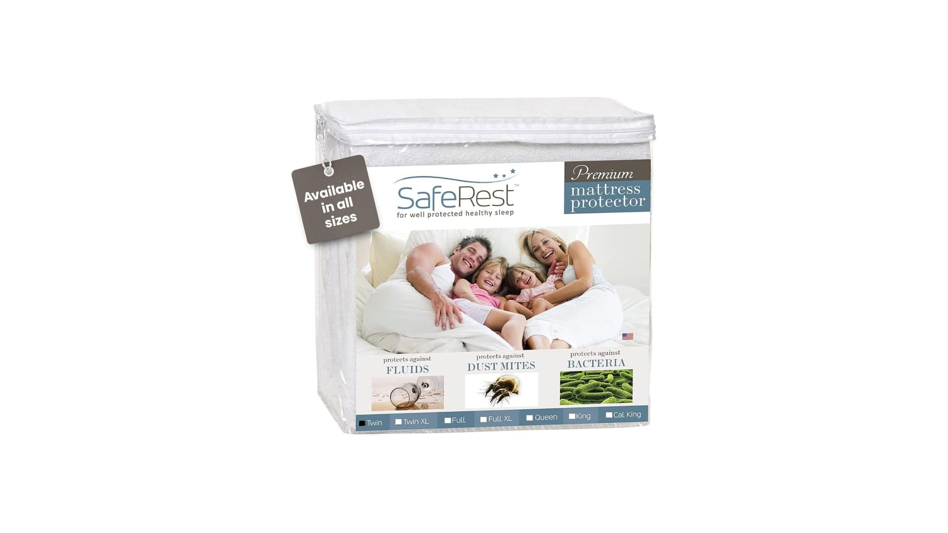 SafeRest Waterproof Twin Size Mattress Protector - Fitted with Stretchable Pockets - Machine Washable Cotton Mattress Cover for Bed