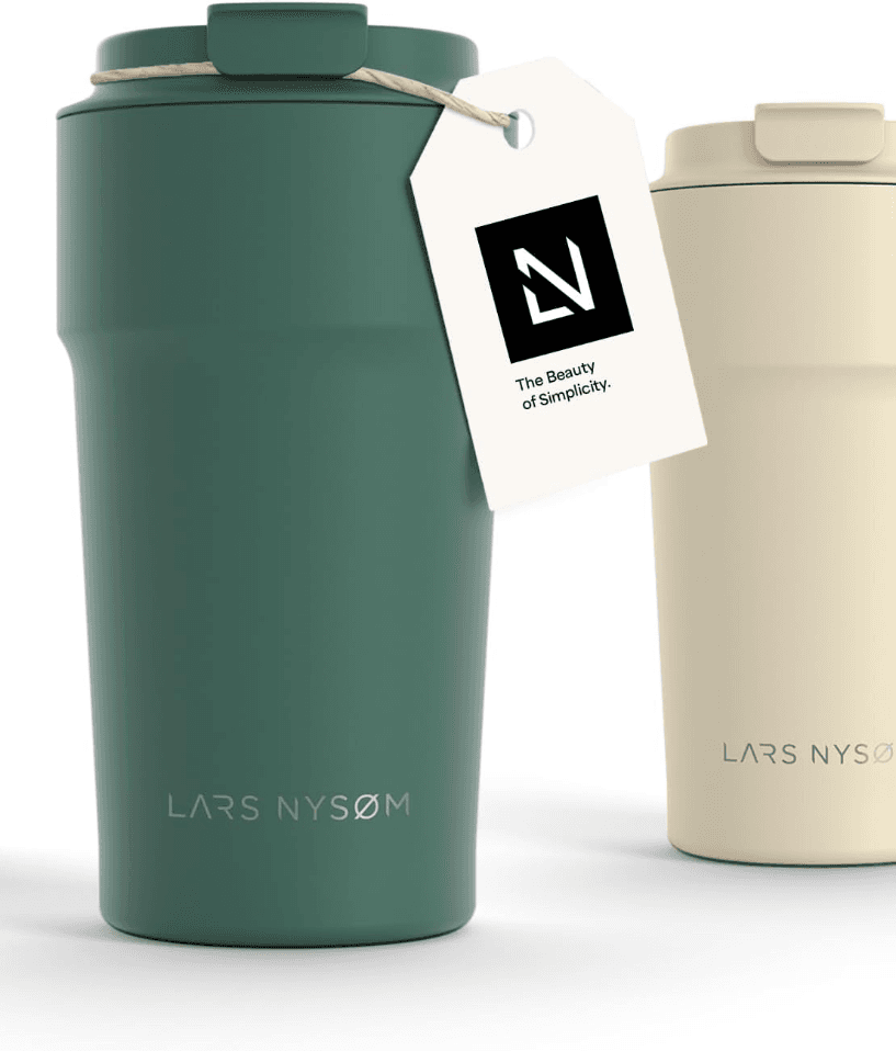 LARS NYSØM Thermo Coffee Mug to go 17oz | Travel Mug 0.5 Liter with Insulation | Leak Proof Stainless Steel Thermal Tumbler for Coffee and Tea on the Go