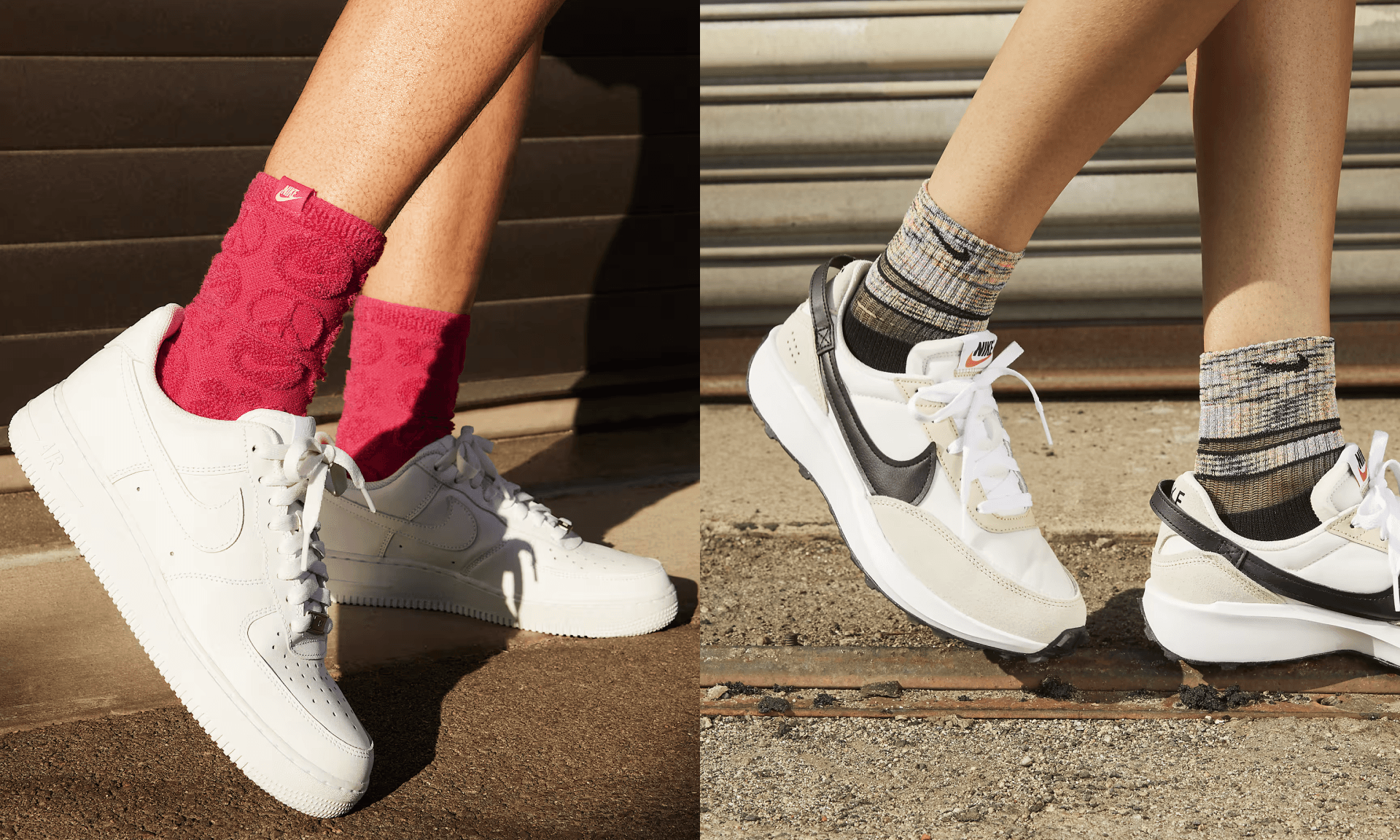 White sneakers and multi-colored sneakers