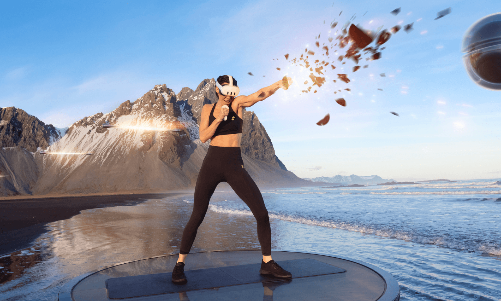 Woman wearing Meta Quest playing Supernatural VR