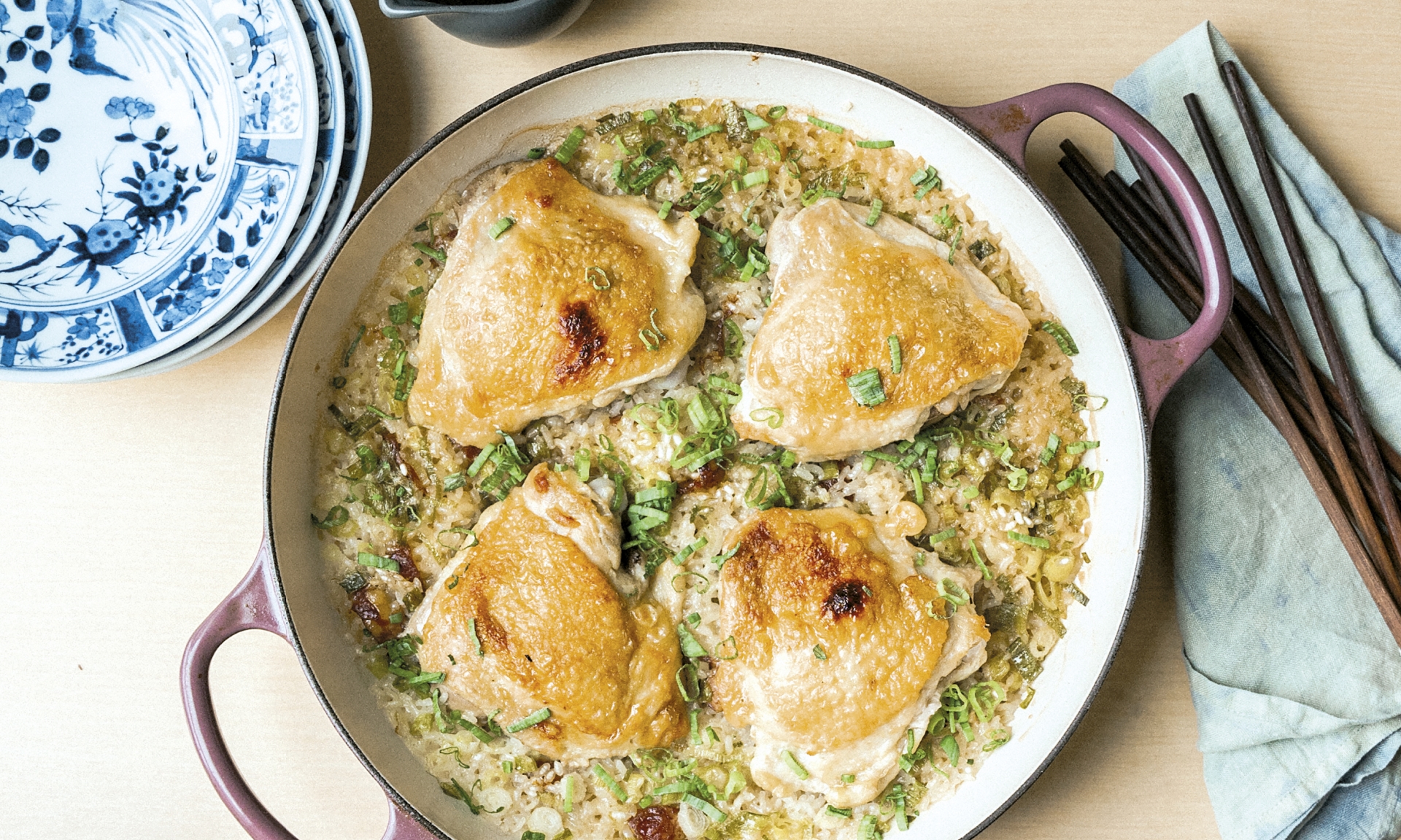 Crispy Chicken Thighs with Sticky Rice from Kristina Cho