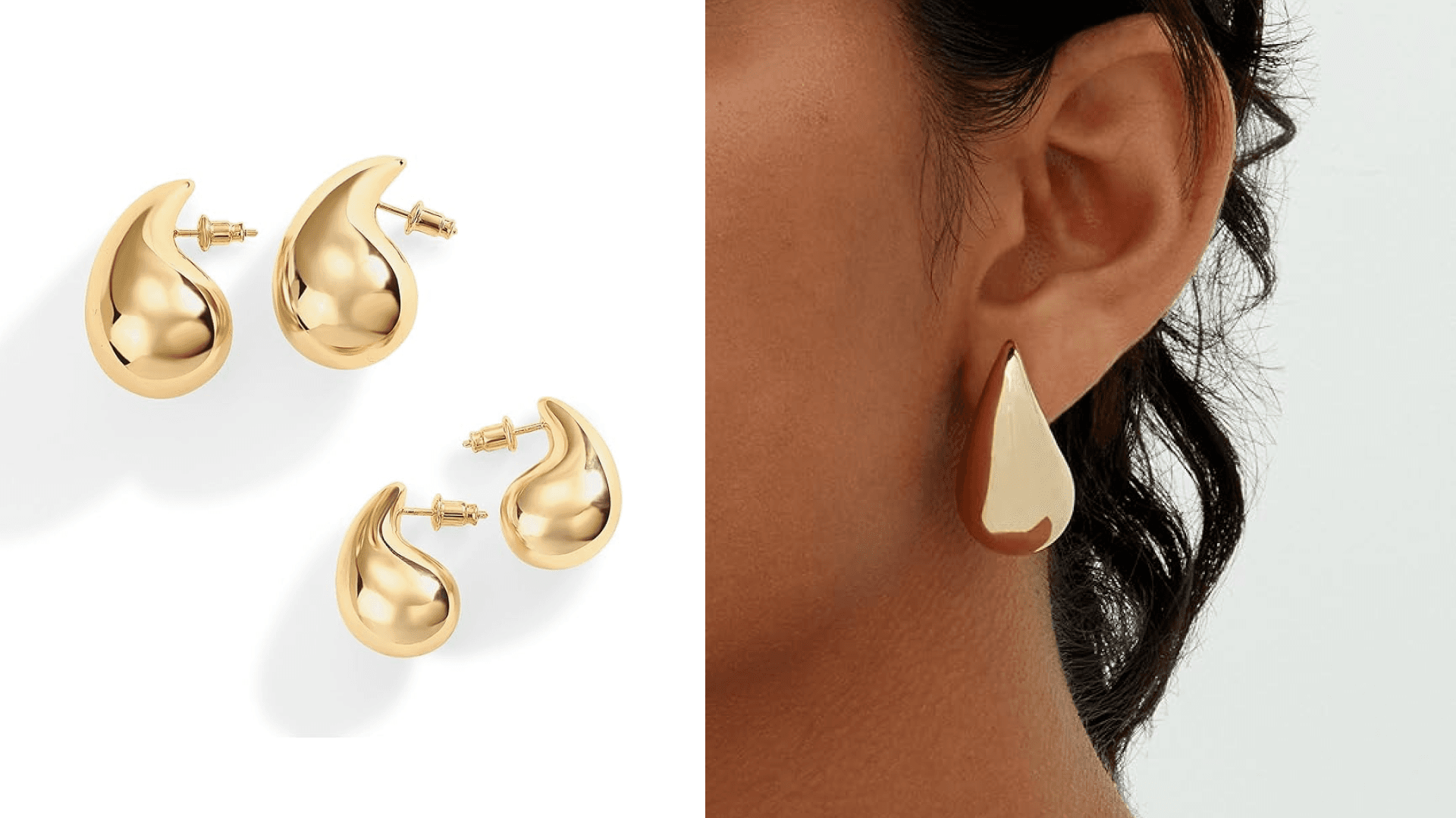 PAVOI 14K Gold Plated 925 Sterling Silver Post Teardrop Chunky Hoop Earrings - Lightweight Drop Rose Earrings for Women - 22mm Designer Dupe