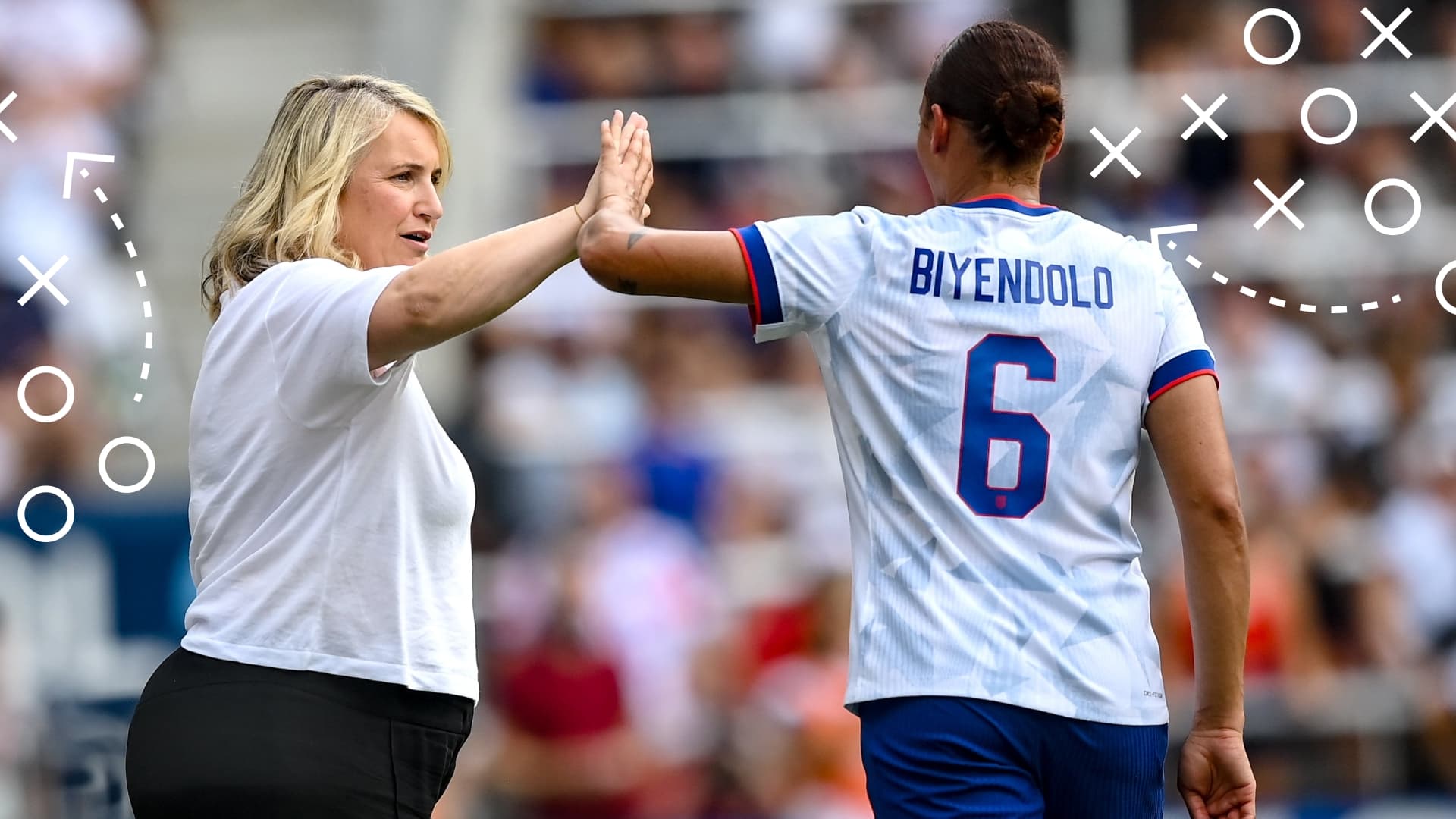 Coach Emma Hayes and Lynn Biyendolo