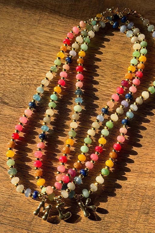 14k Gold Plated Rainbow Beaded Initial Necklace