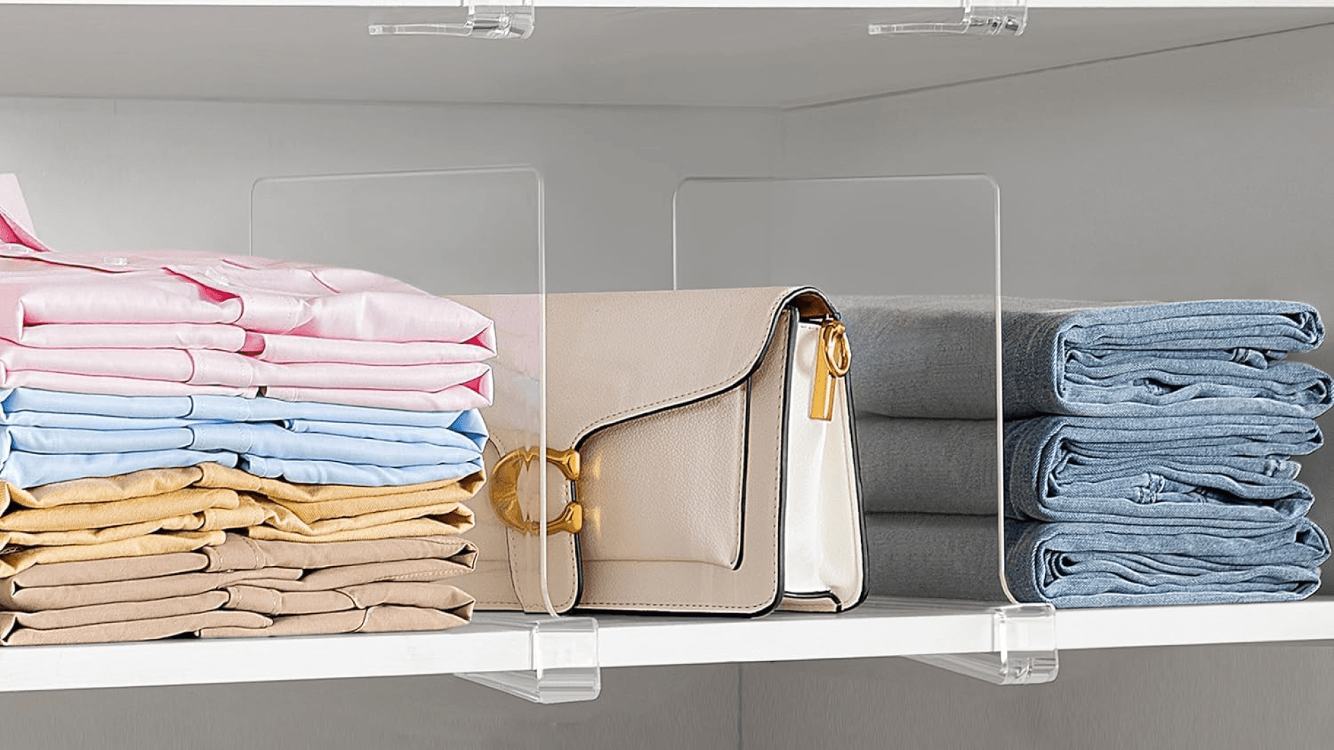 HBlife 6 Pack Closet Organizers and Storage, Clear Shelf Dividers, Vertical Purse Organizer for Closet Perfect for Sweater, Shirts, Handbags in Bedroom and Kitchen, Acrylic Bookshelf for Organization