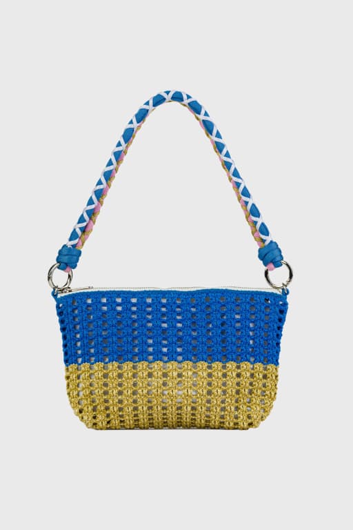 Colorblock Raffia Zip Bag