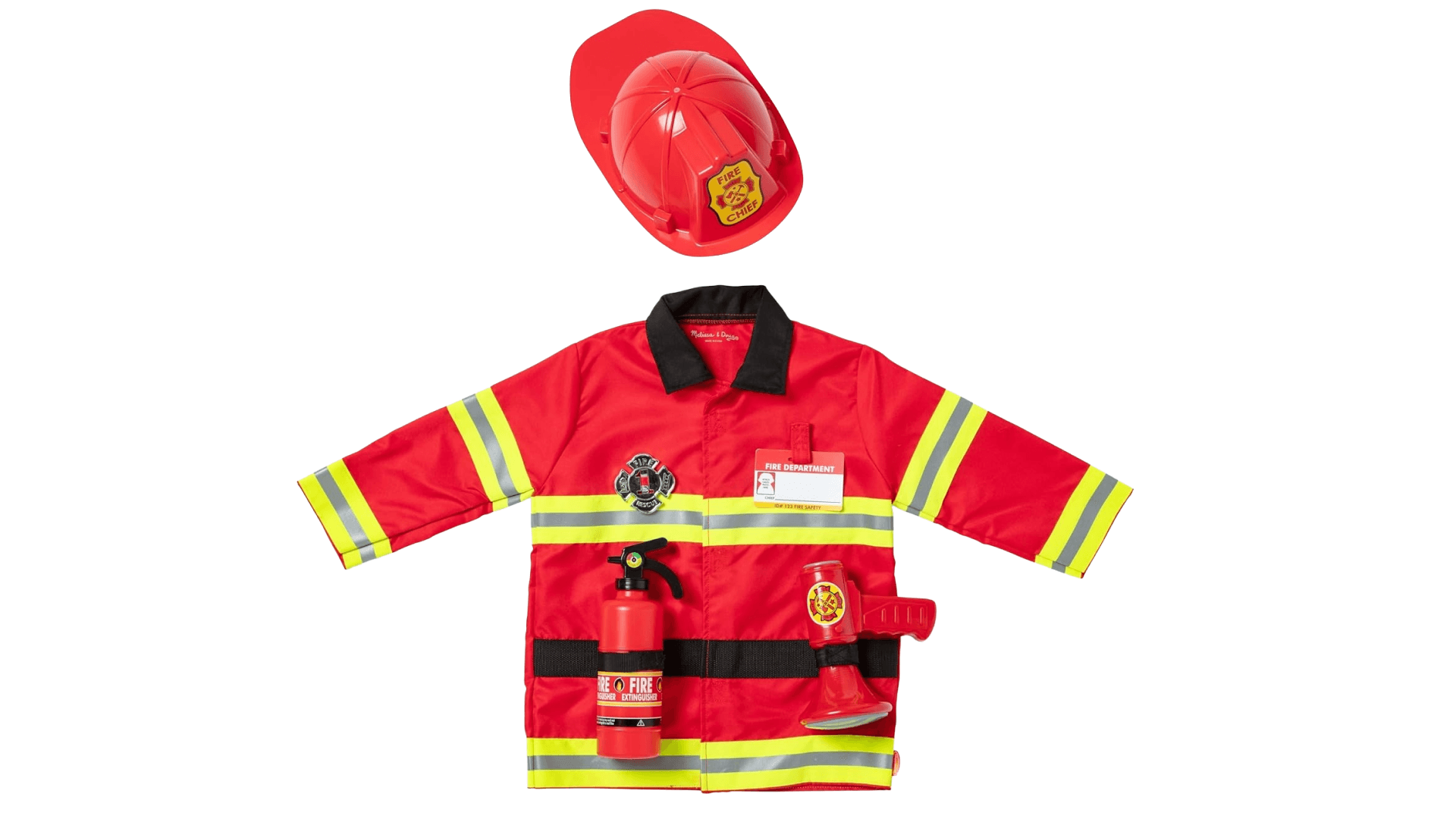 Melissa & Doug Fire Chief Role Play Costume Dress-Up Set, Pretend Play Firefighter Outfit with Realistic Accessories for Kids and Toddlers Ages 3+
