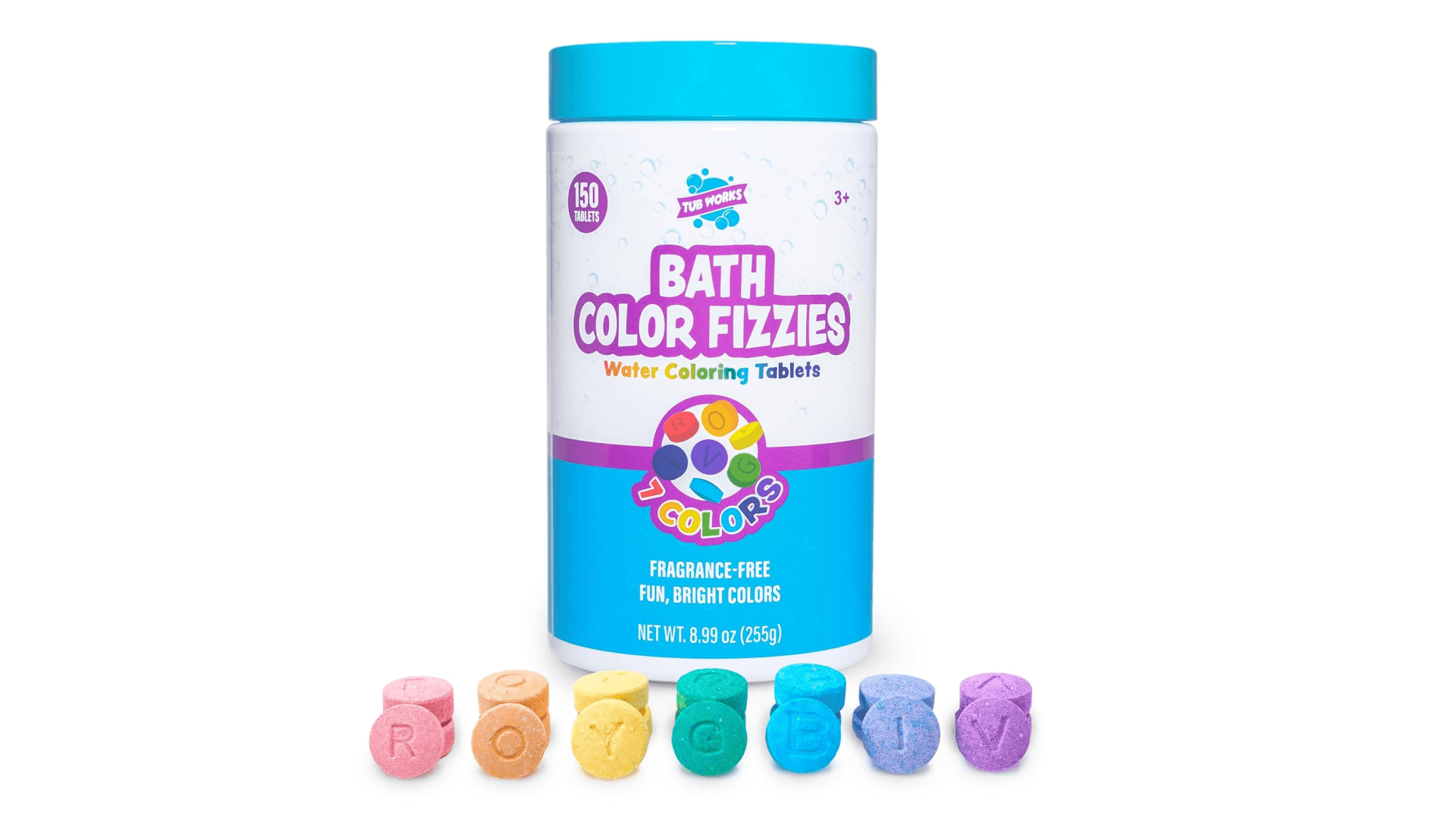 Tub Works Bath Color Tablets for Kids, 150 Count | Nontoxic & Fragrance-Free | Fizzy & Vivid Bath Color Tablets Create Fun Bath Colors | 7 Colored Water Tablets for Variety | BathBombs for Kids Bath