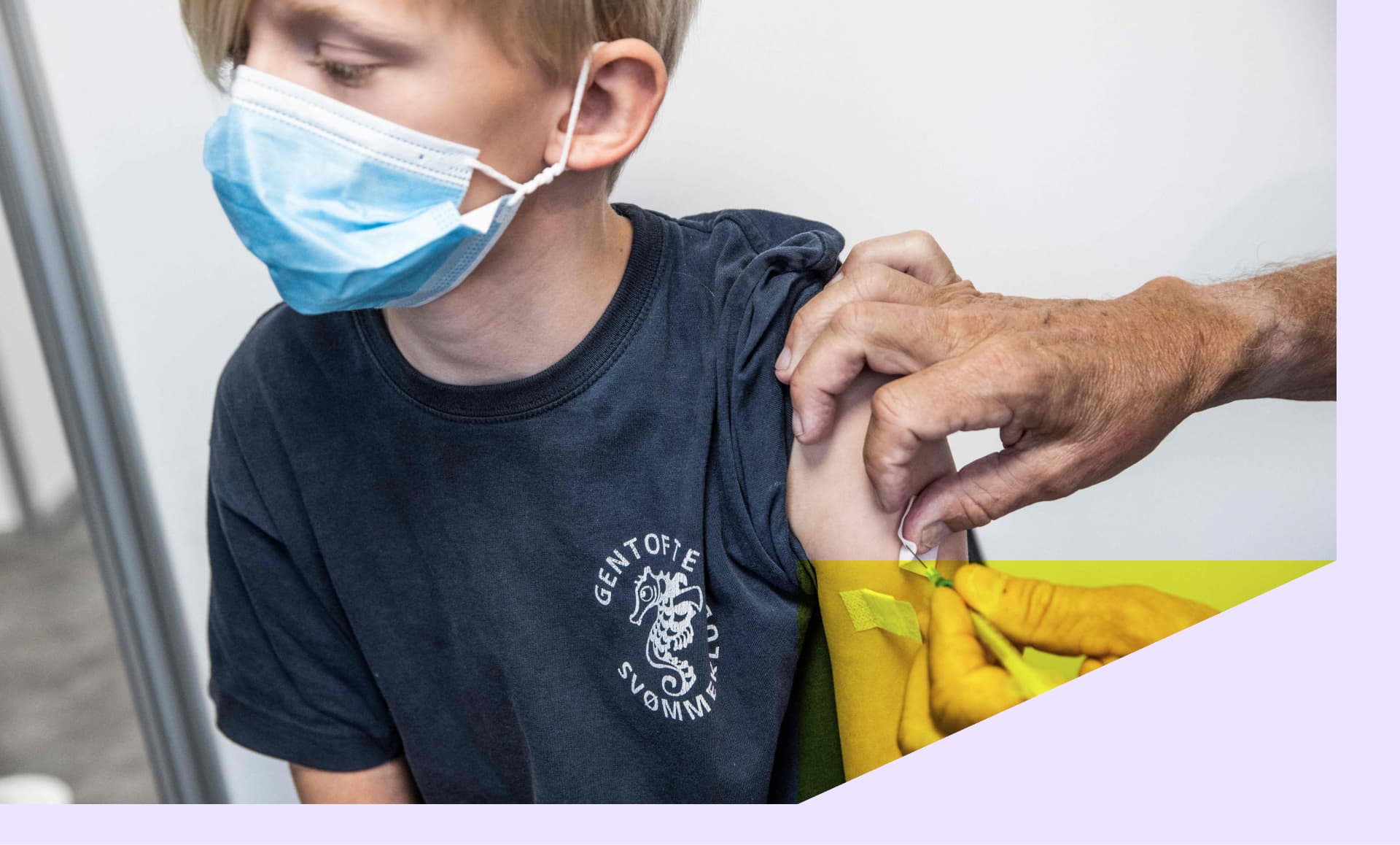 Leopold Nytoft Bergman, 10 years old, receives a vaccination against the novel coronavirus on November 28, 2021 in Amagar, Denmark.