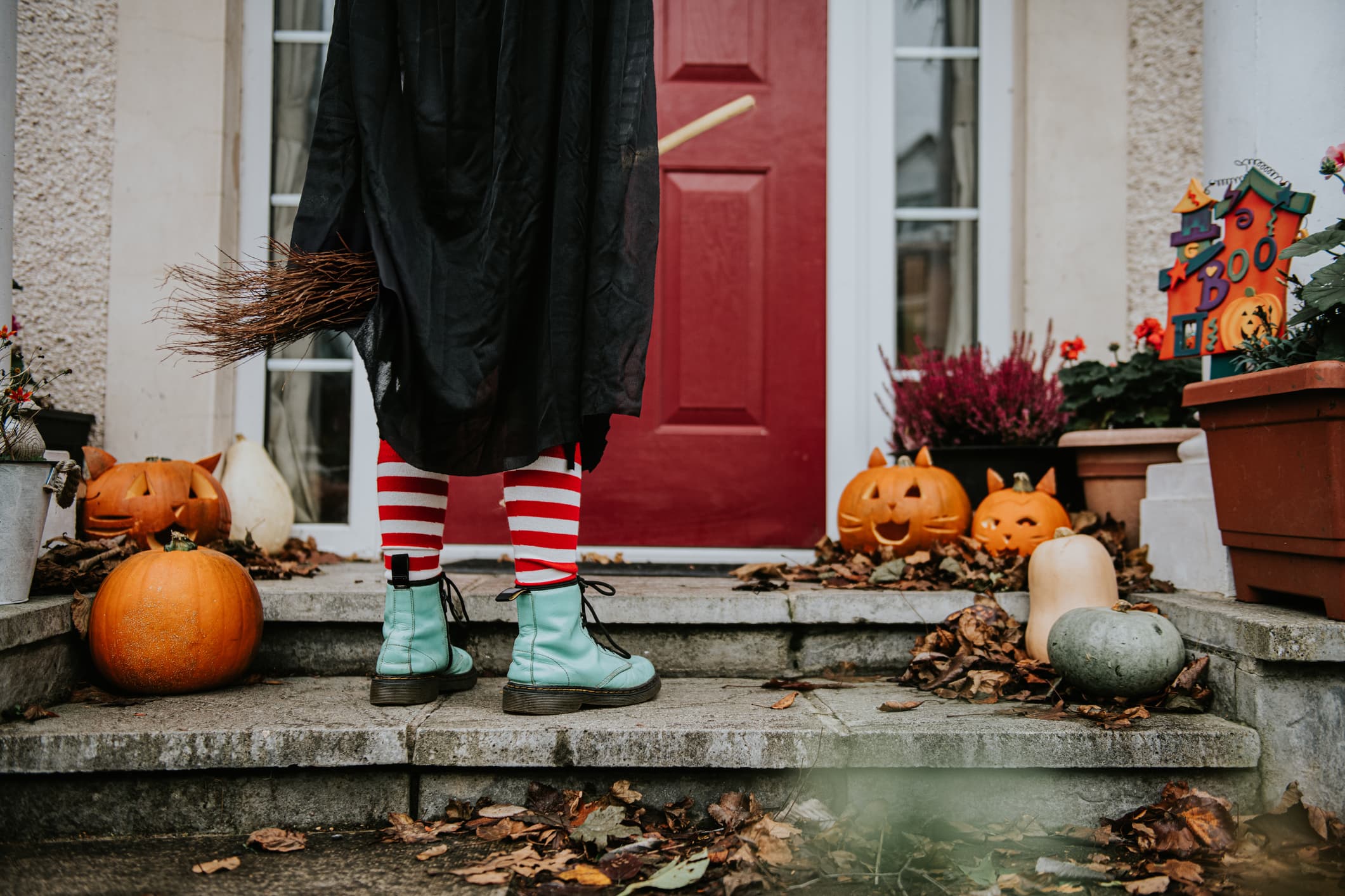 Front porch with halloween decor.