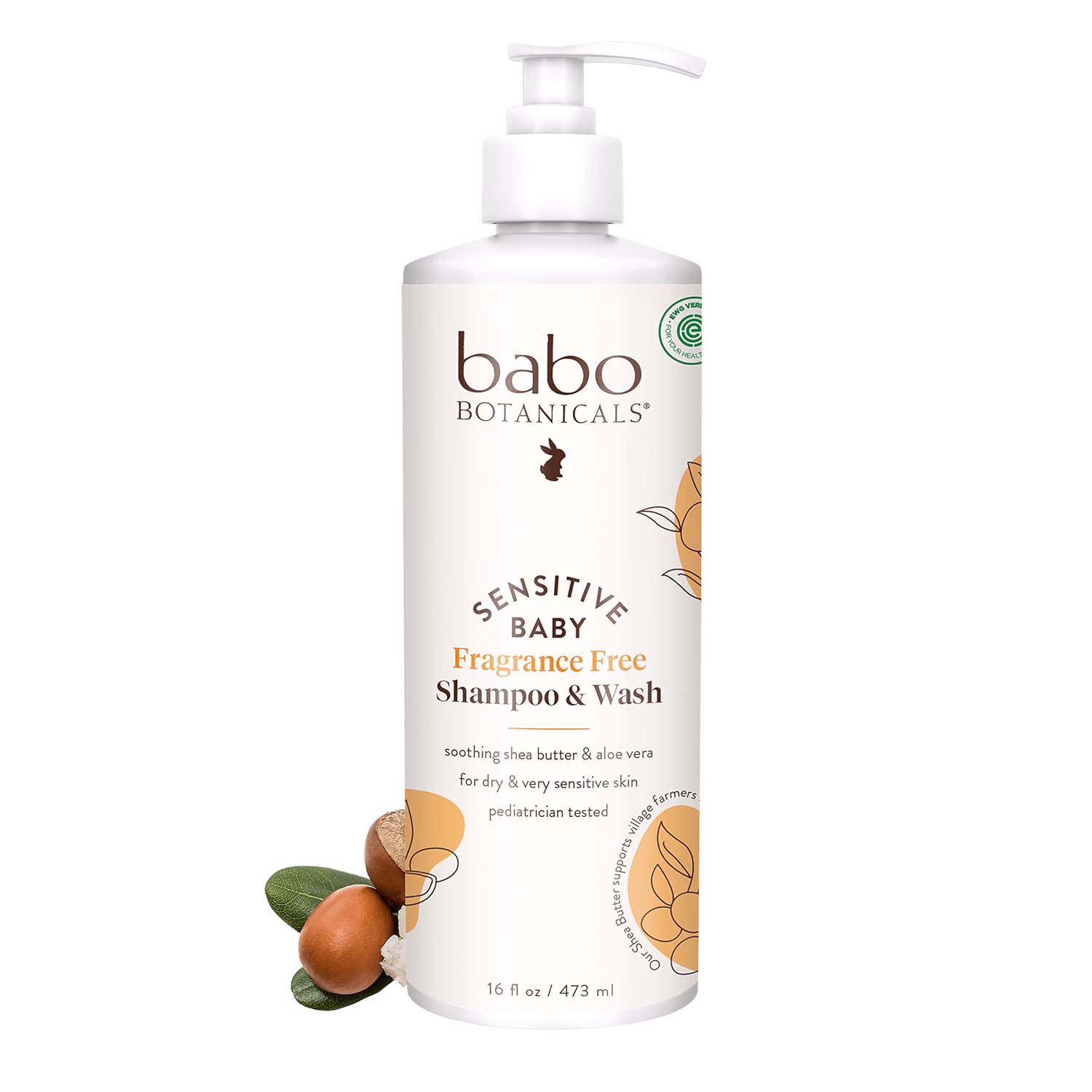 Babo Botanicals Sensitive Baby Fragrance-Free 2-in-1 Shampoo & Wash