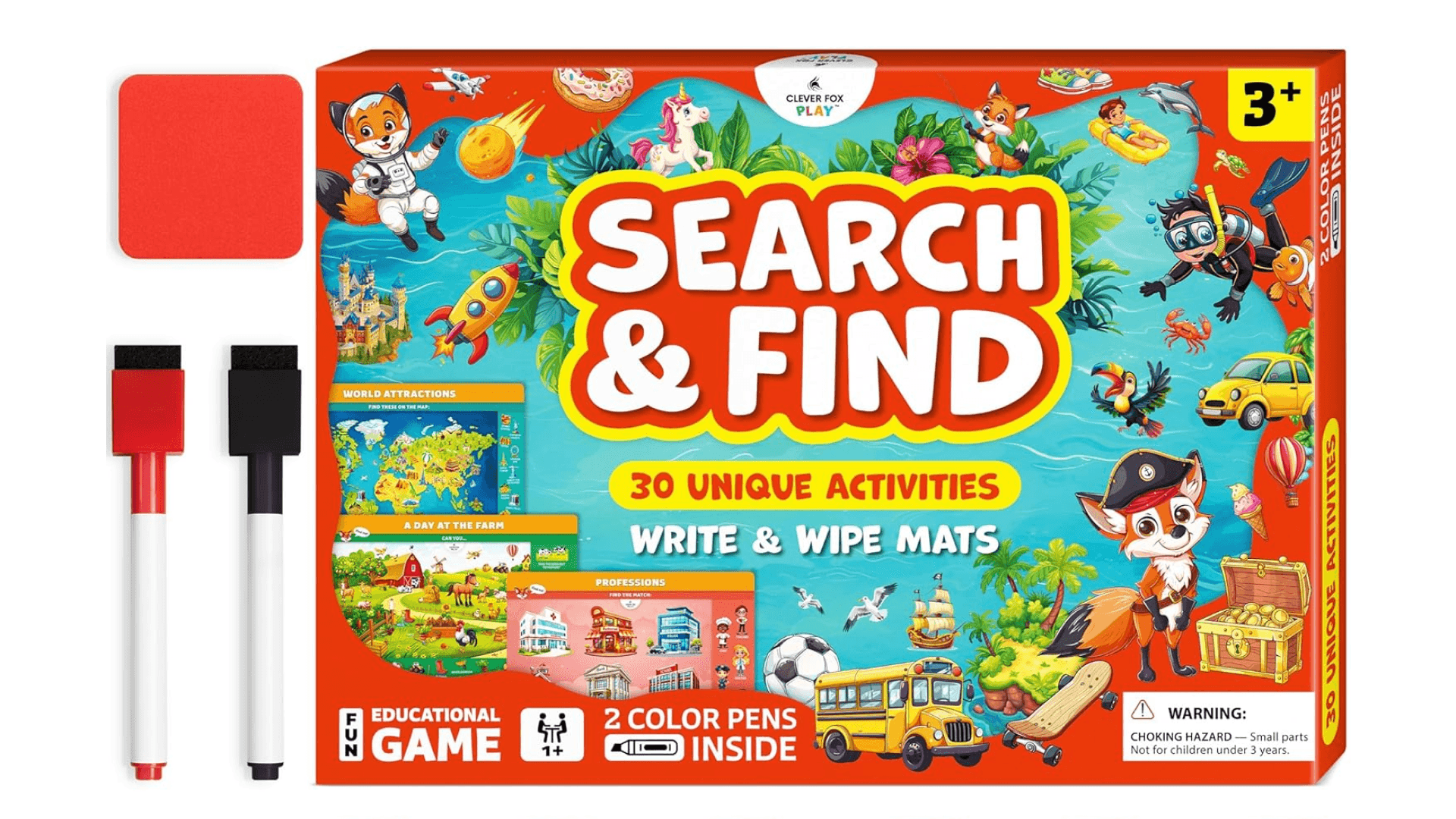 Search & Find Reusable Activity Mats for Preschool Learning – 30 Educational Find It Games for Kids Ages 3-8 – Interactive Dry Erase Mats – Seek & Find Toys for Toddler & Kindergarten