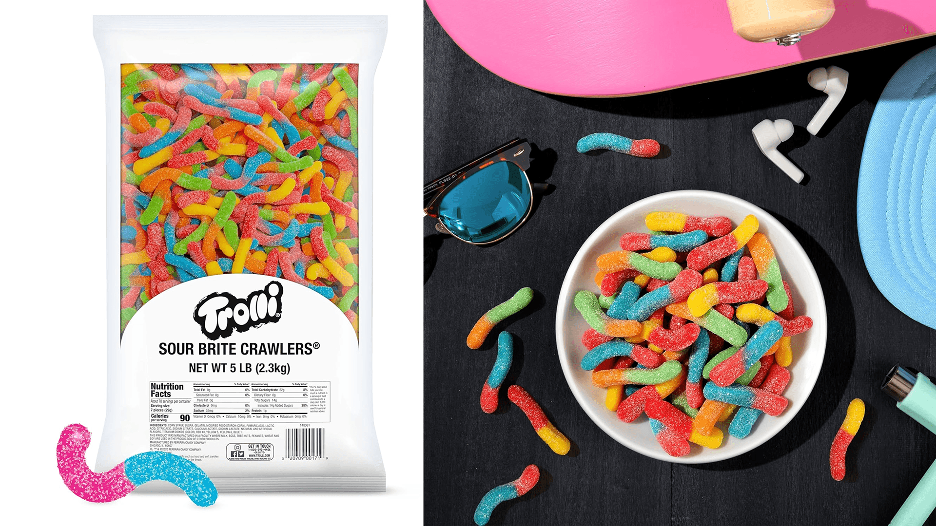 Trolli Sour Brite Crawlers Candy, Gummy Worms Sour Candy, 5 Pound Bulk Bag