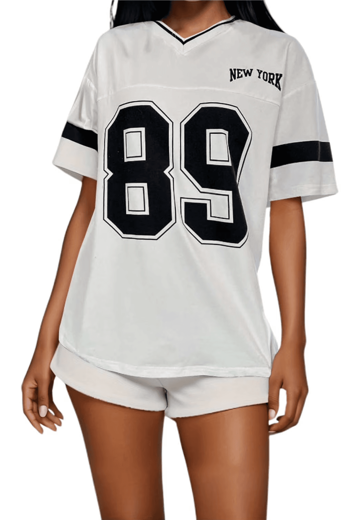 Yuanlong Womens T-Shirts Ladies Sporty 89 Digital Pattern Short Sleeve V-Neck Tshirts Summer Workout Versatile Loose Tops
