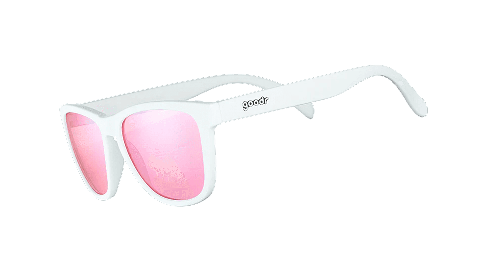 Sunglasses with pink lenses and white frames
