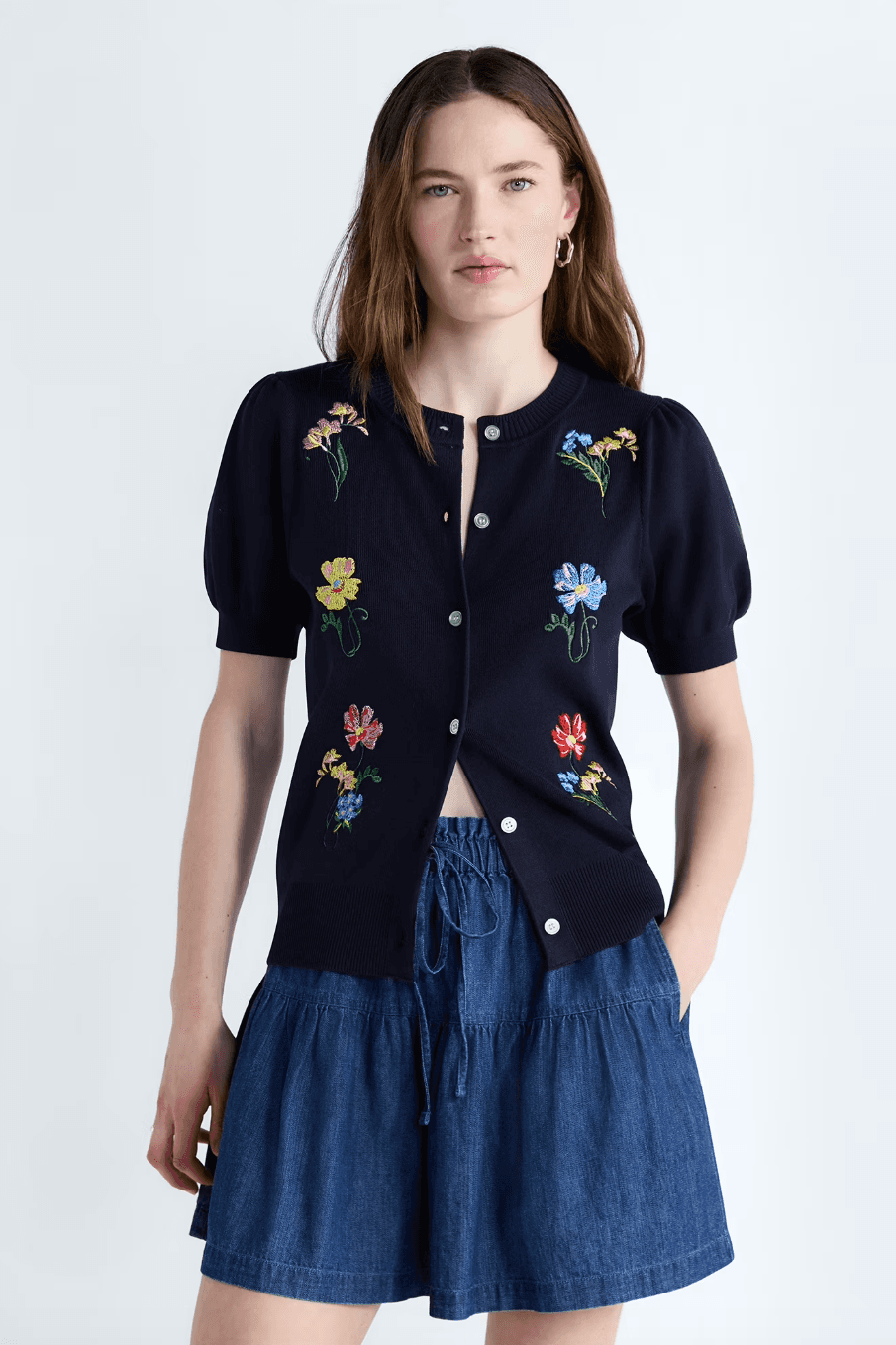 embroidered shortsleeve sweater