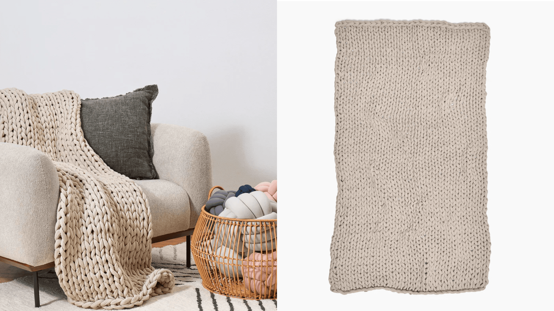 Beige knitted weighted blanklet