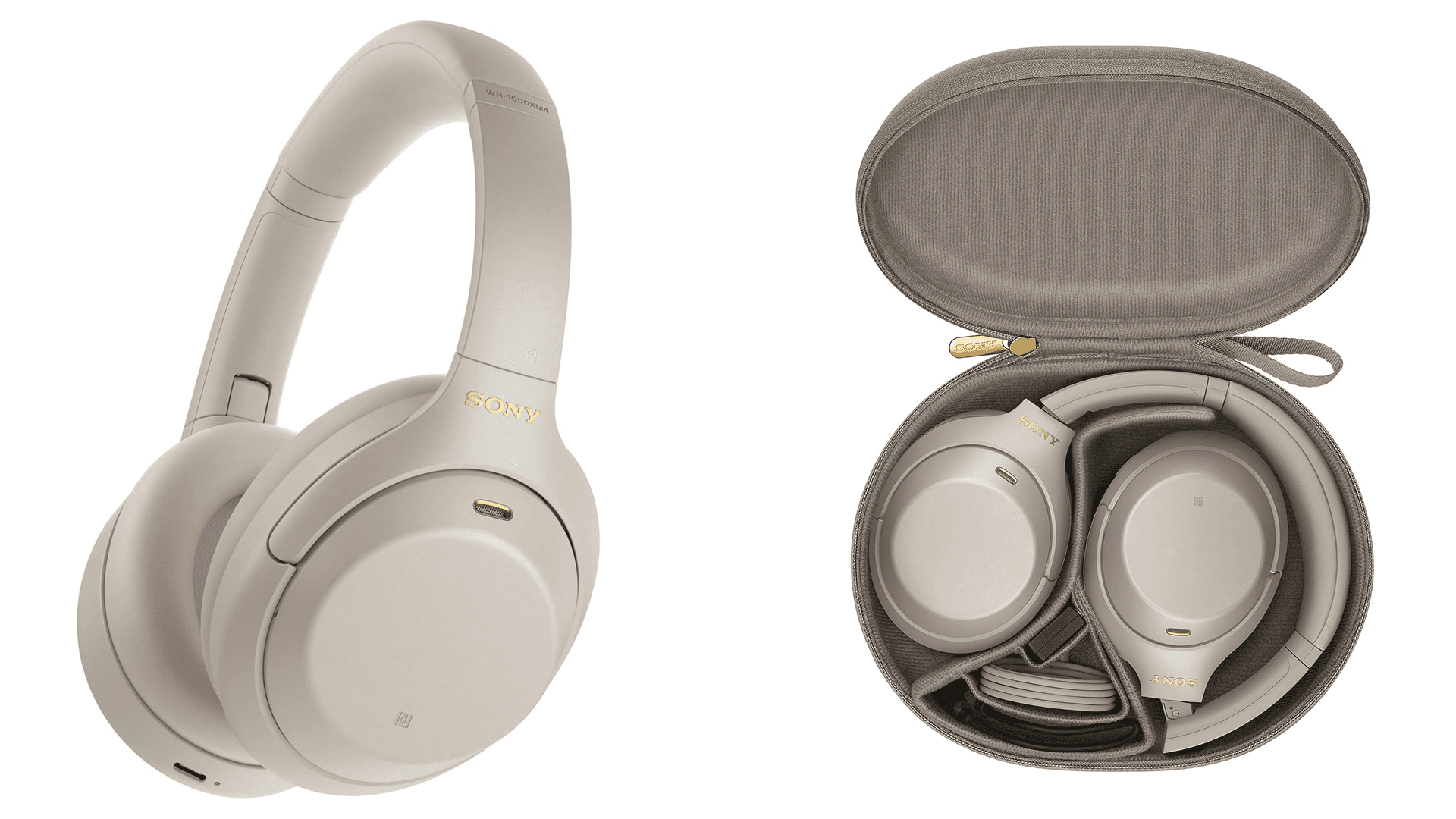 Sony headphones in beige with case