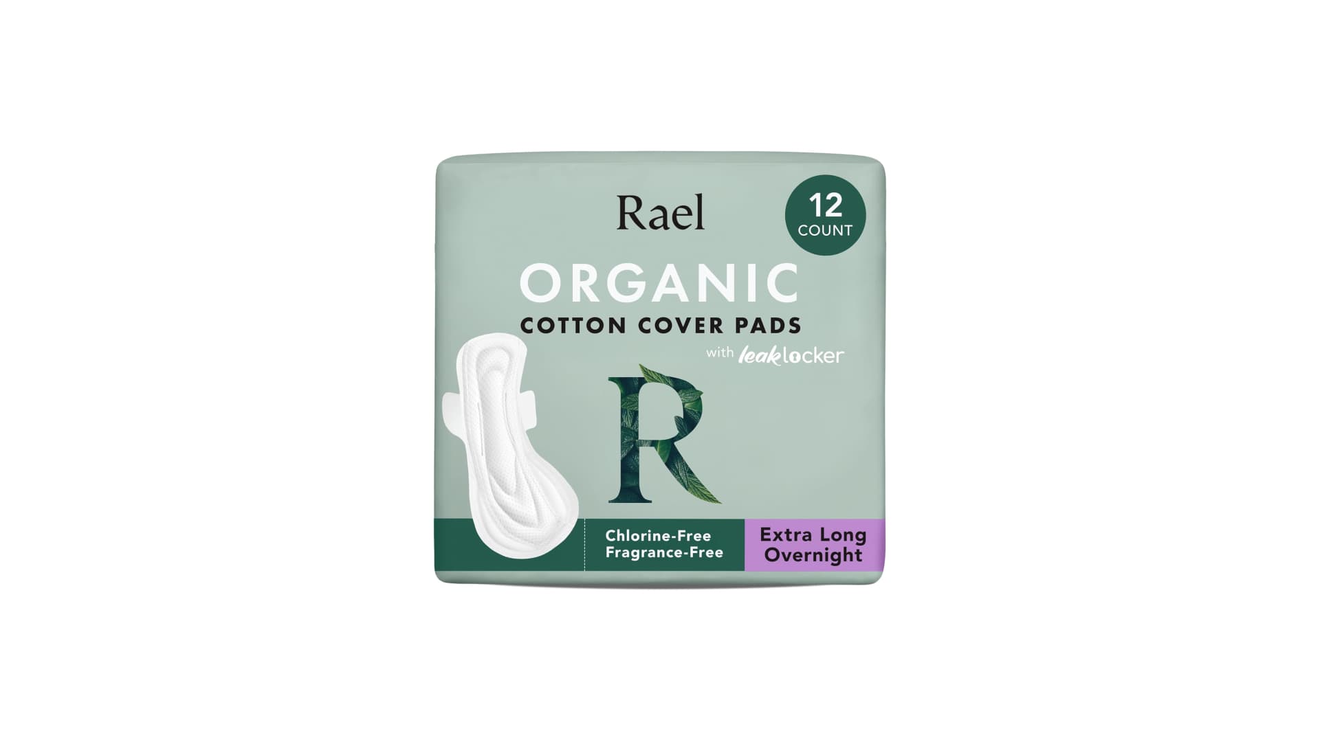 Rael Pads for Women, Organic Cotton Cover - Ultimate Absorbency, Feminine Care, Ultra Thin, Sanitary Napkins with Wings, Unscented (Extra Long Overnight, 12 Count)