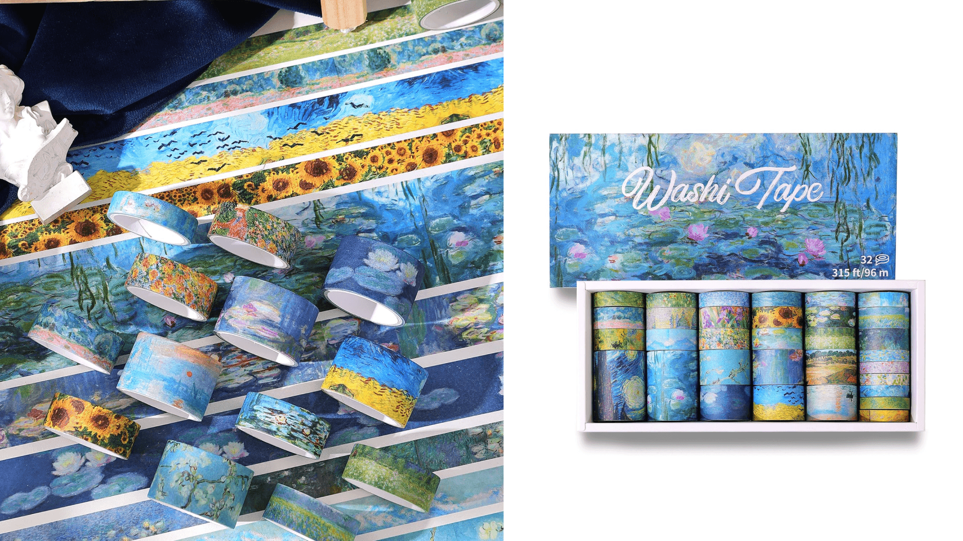 PAGEMORE 32 Rolls Washi Tape Set, Colored Van Gogh Patterns Decorative Masking Tape, Vintage Artists Tapes for Journaling, Junk Journal, DIY Craft Projects, Scrapbooking Supplies Decor
