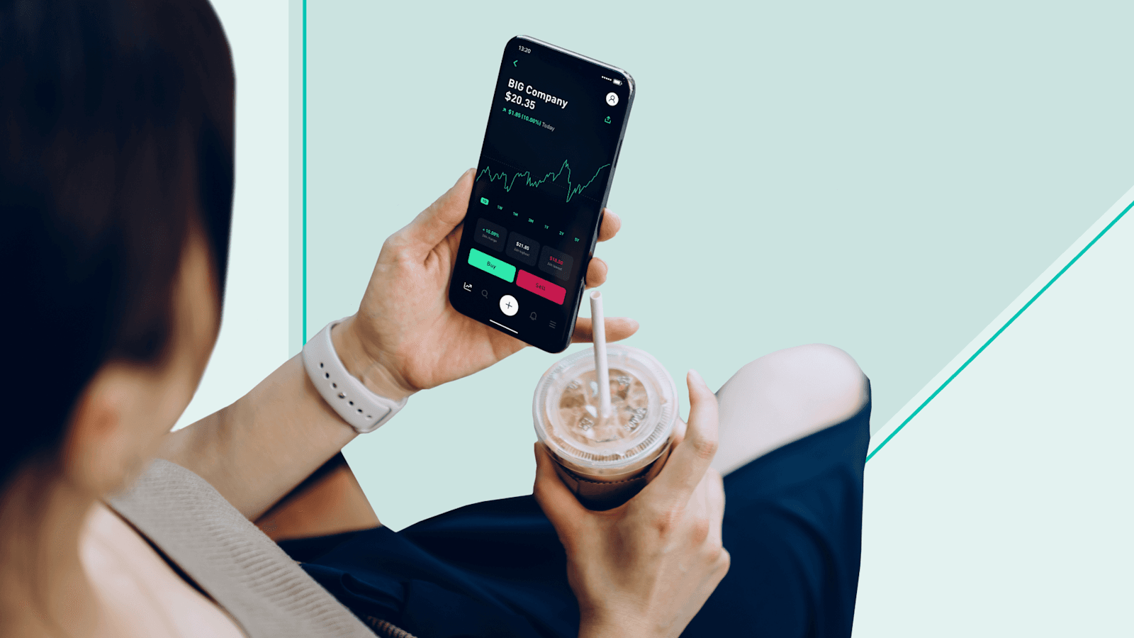 Girl waking up to alarm clock with money on it.