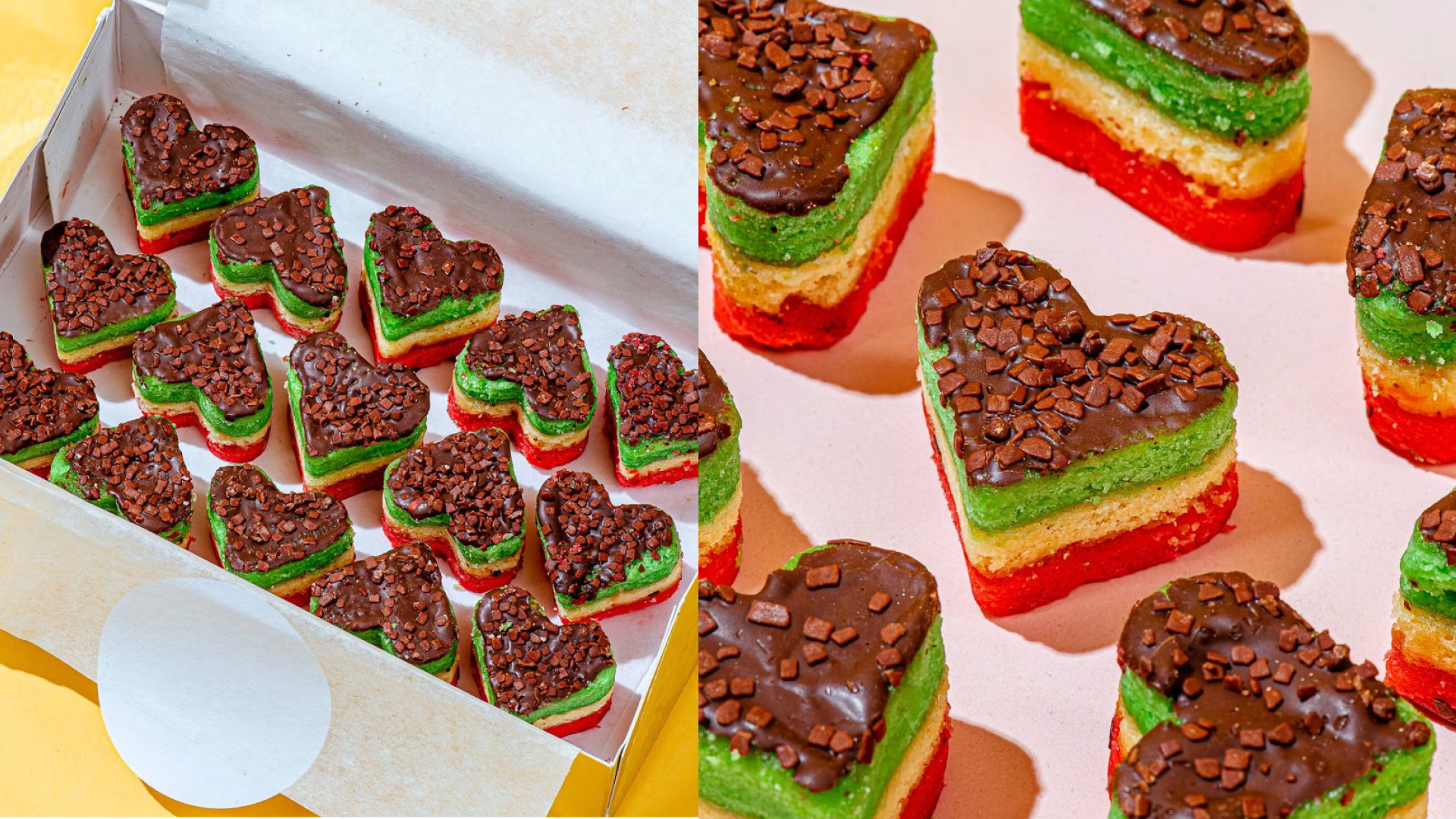 goldbelly cat cora heart-shaped rainbow cookies