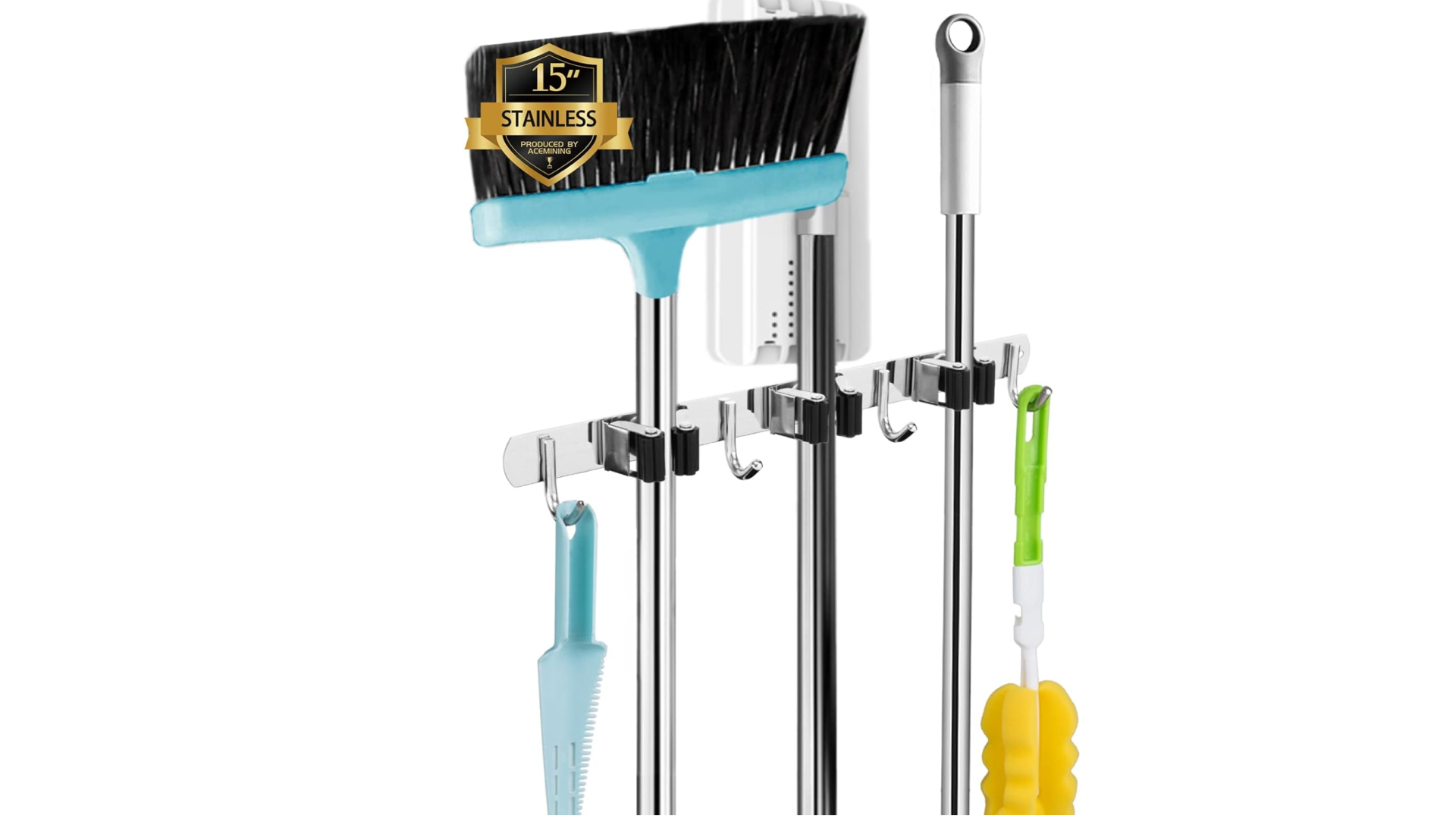 wall mount for brooms and cleaning supplies